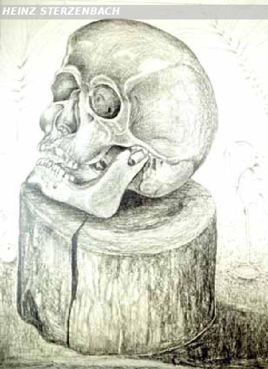 Cranium of a Death on a Wooden Block